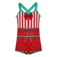 thumbnail image 3 of MSemis Kids Girls Christmas Elf Candy Cane Costume Sequins Ballet Dance Leotard Red 6, 3 of 7