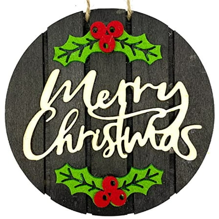 Wood Merry Christmas Ornament - 5" Black Red Green Decoration