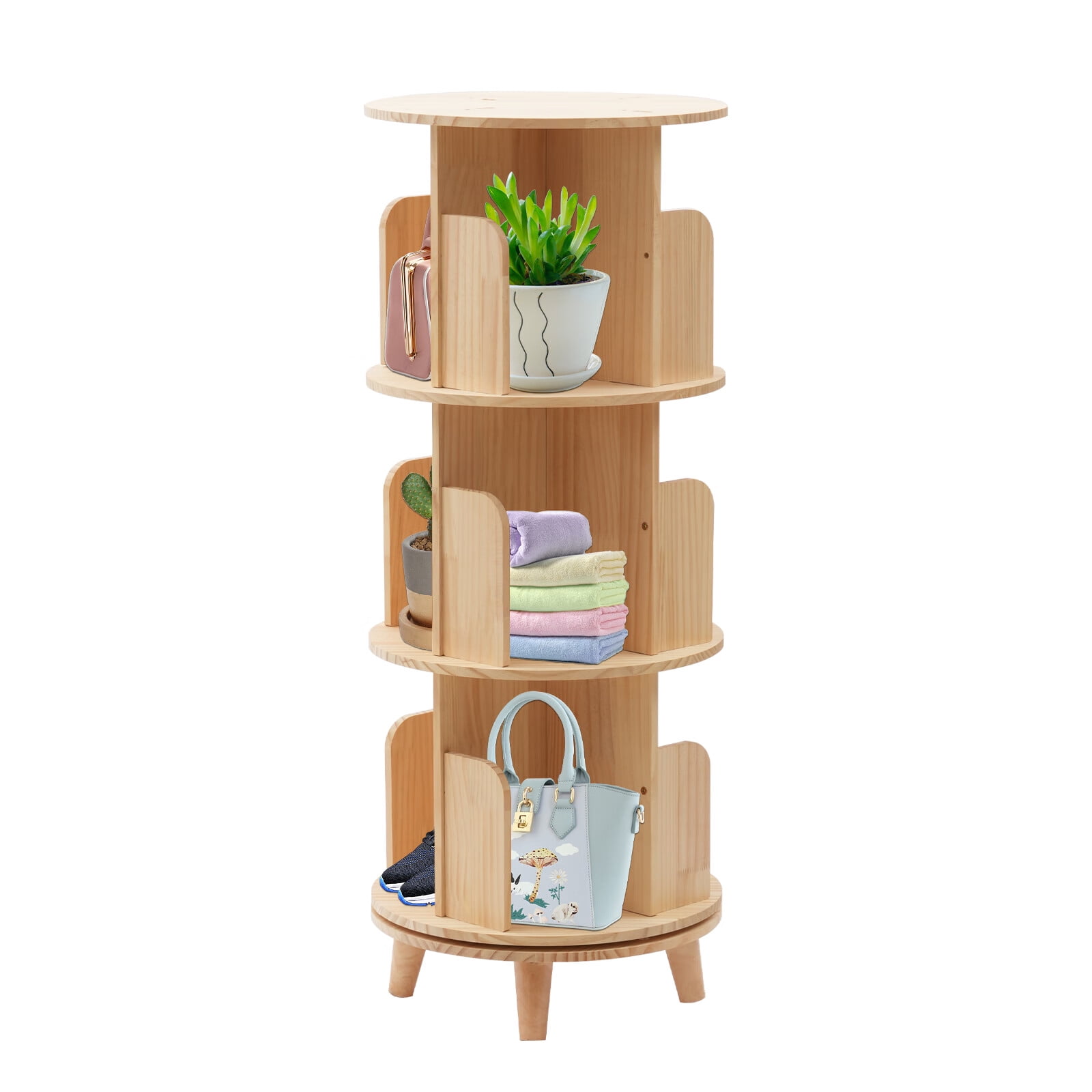 Loyalheartdy Modern 3 Tiers Rotating Bookshelf 360° Revolving Storage