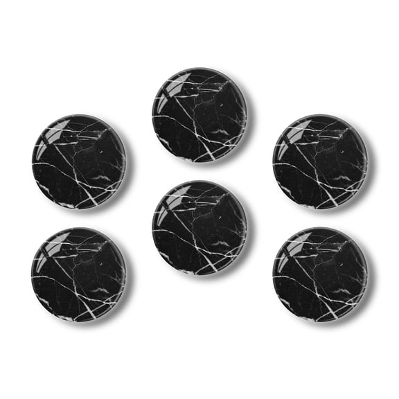 Glass Refrigerator Magnet 6Pcs Magnetic Fridge Sticker,Decor for Kitchen,Whiteboard,Cabinet,Black And White Marble Surface With Black Background