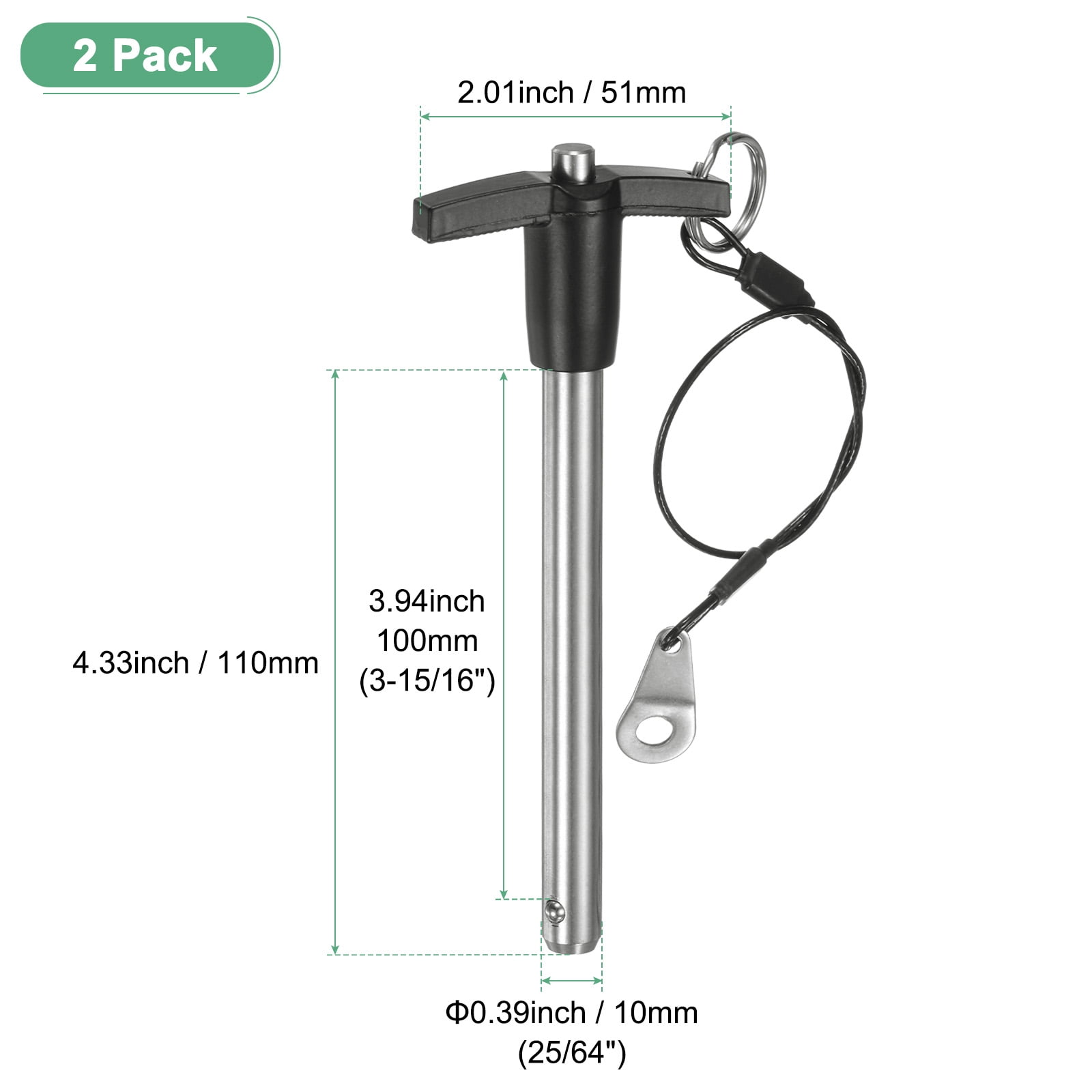 Uxcell 2Pcs T Handle Lock Pins, 10mm Dia. 100mm Usage Long Push-Button Ball Locking Pin