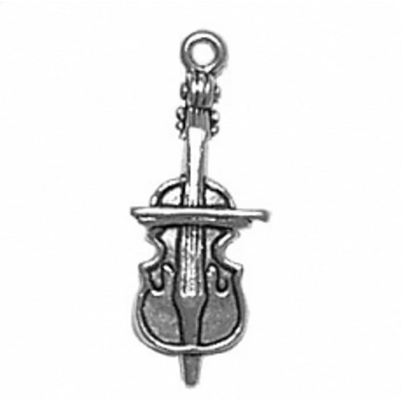 Sterling Silver 16" .8mm Box Chain 3D Cello Bow Across Musical Instrument Pendant Necklace