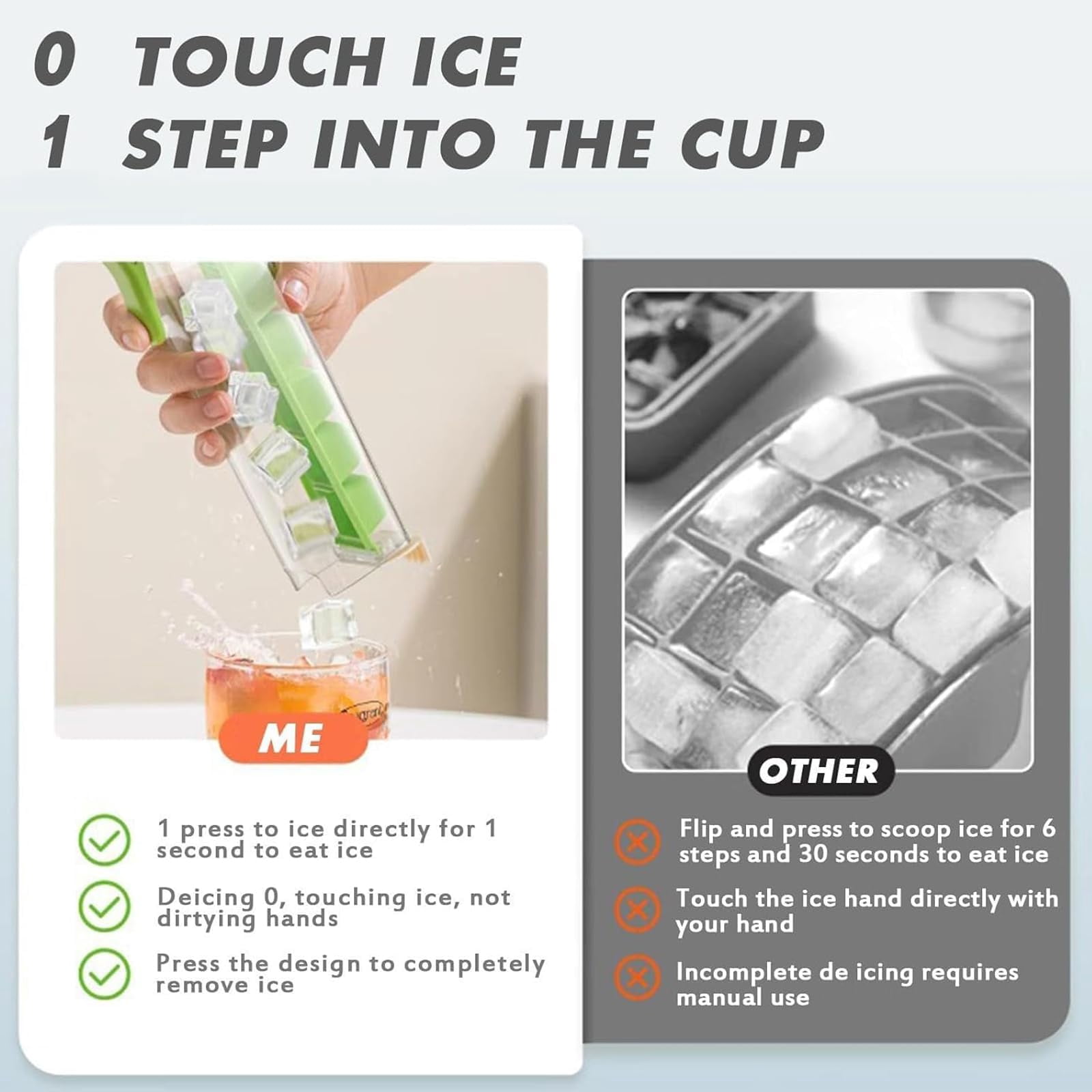 One Glass Ice Maker,Press Type Ice Cube Tray with Lid,OneHand De-Icing Square IceTray Mold,6 Grid Ice -Cube Tray Cup for Iced Coffee Drinks and Cocktails