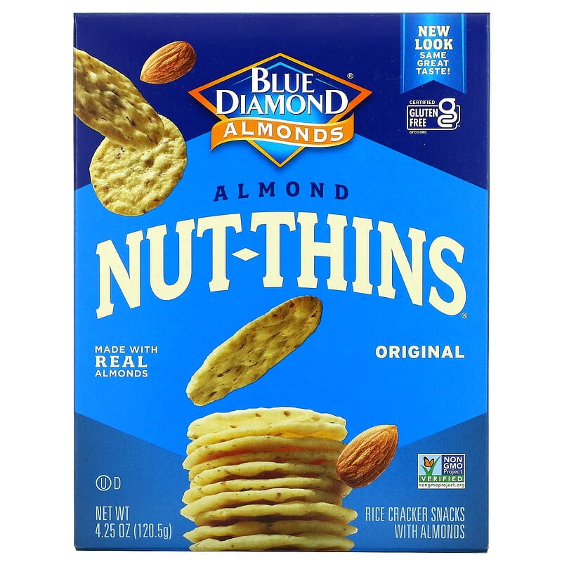 Blue Diamond Almond Nut Thins Nut Rice Cracker Snacks 4.25 oz Pack of 2