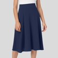thumbnail image 2 of WENWU Comfy Basic Solid Color Stretch A Line Flared Knee Length Skirt Lace up Skirt Denim Skirts for Women Midi Length, 2 of 4