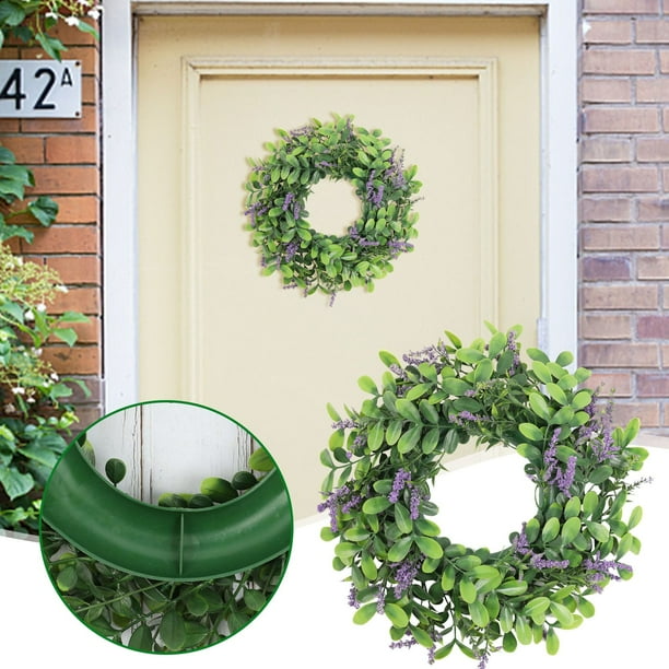 Corona artificial para puerta de entrada | Corona floral púrpura de 14.5 pulgadas para pared, ventana, boda, fiesta, decoración del hogar | Realista, resistente a los rayos UV, decoración exterior