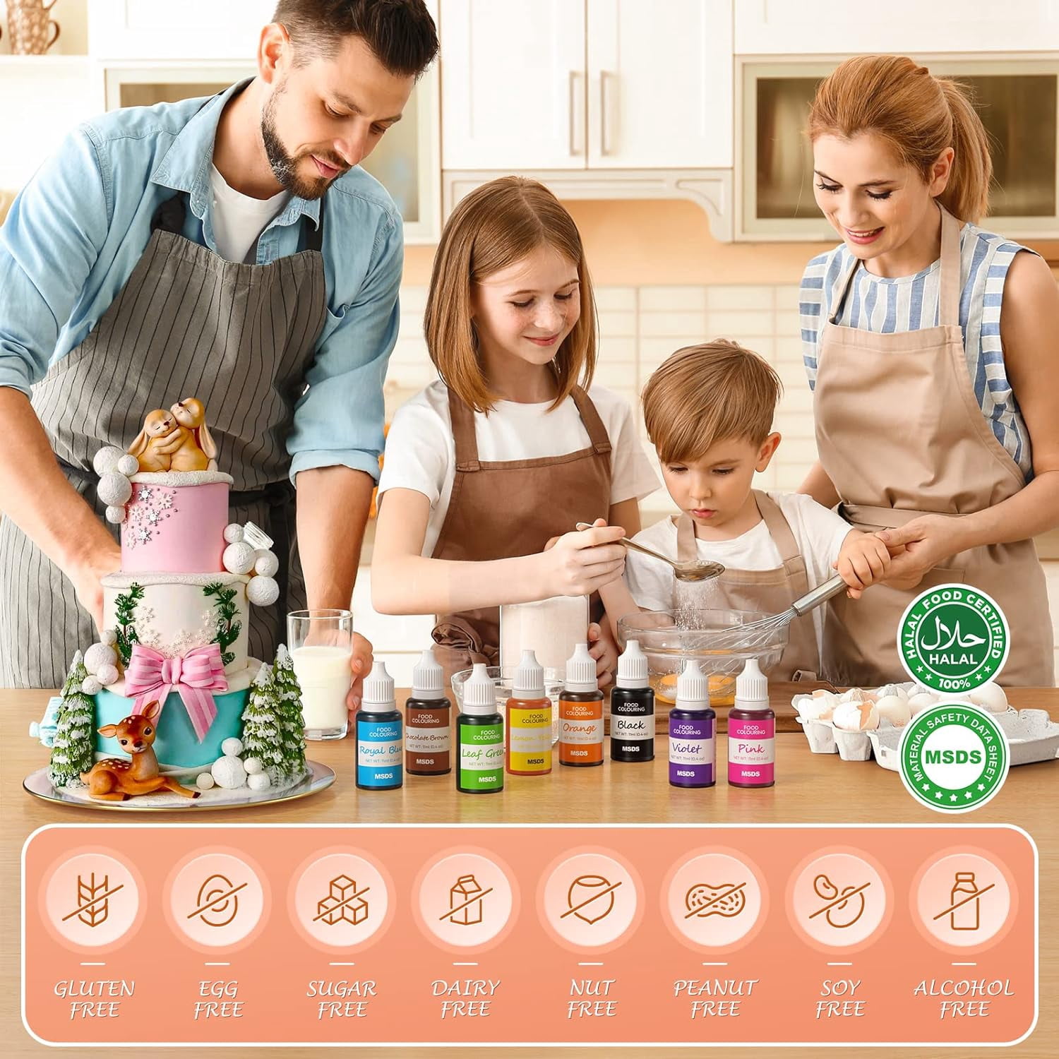 Food Coloring - 8 Colors Food Coloring Liquid, Vibrant Colors Edible Food Dye for Kids, Vegan Free Food Colors for Cake Decorating, Baking, Easter Egg - 0.44 Fl. oz (11 ml)/Bottles