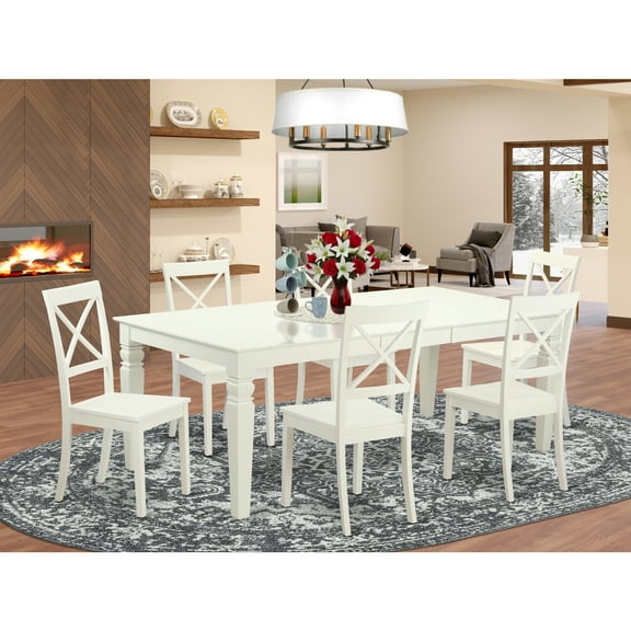 Coastal Dining Set - 7 Piece Kitchen Table & Chair Set - Rectangular Table with Leaf - Oak Finish