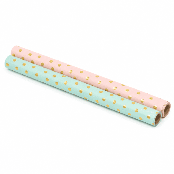 2 Rolls Gift Wrapping Paper, Copperplate Paper Gold Foil Polka Dot Print