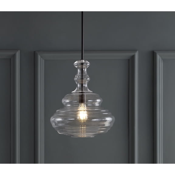 JONATHAN Y Bettina 13.37" Glass/Metal LED Pendant, Oil Rubbed Bronze/Clear