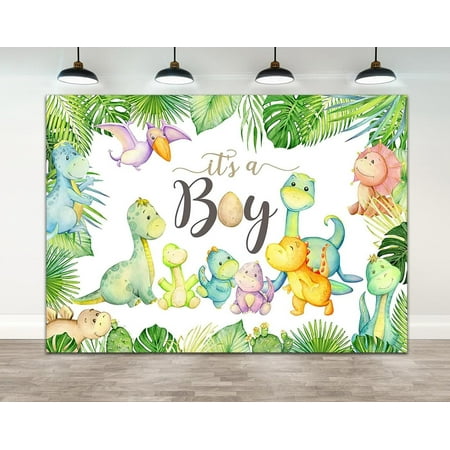 It's a Boy Backdrop Dinosaur Baby Shower Decorations Cactus Eucalyptus Leaves Photography Background Cartoon Kids Party Supplies Cake Table Decor Banner Photobooth Props Gift Favors