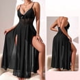 thumbnail image 4 of Bovxnpu Long Nightgowns for Women Sleeveless Sleepshirt Lace Deep V-Neck Dress High Slit Long Sheer Lounge Sleepwear, 4 of 8