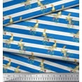 thumbnail image 2 of Soimoi Blue polyester Crepe Fabric Stripe & Victoria Pigeon Bird Printed Fabric 1 Yard 42 Inch Wide, 2 of 5