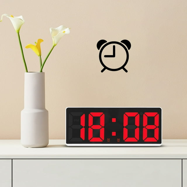 Aqestyerly Réveil Numérique à DEL, Cadre Blanc, Grand Affichage, Horloge de Table de Chevet au Design Moderne pour Chambre, Bureau, Cuisine HWRETIE