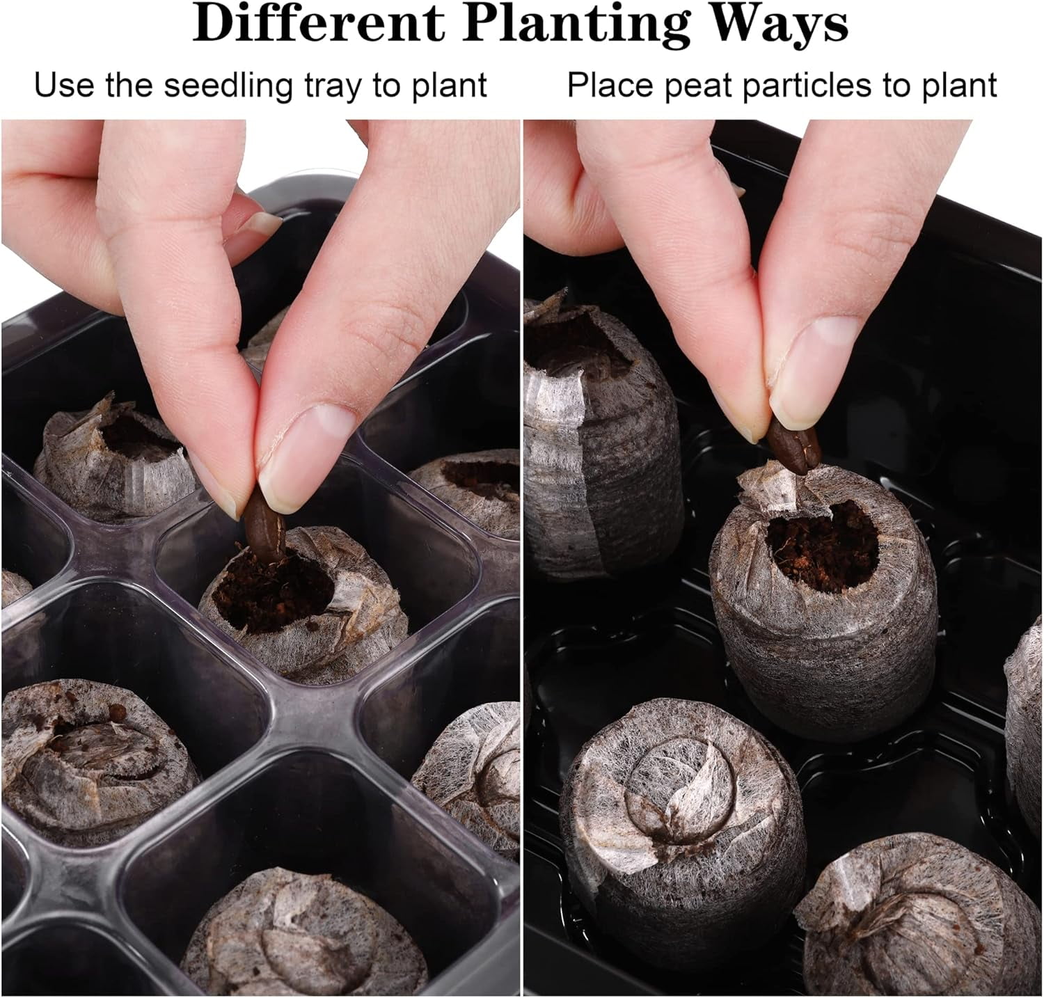 Seed Starter Tray Kit with Humidity Dome and Base, Including Peat Pellets, Plant Labels, Tool, Plastic Trays for Indoor Outdoor, Black
