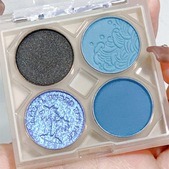 ZHAOCHENG Paleta de sombras de ojos con purpurina, 4 colores, azul marino, brillante, con destellos, azul brillante, resistente al agua, azul real, sombra de ojos azul brillante (04)