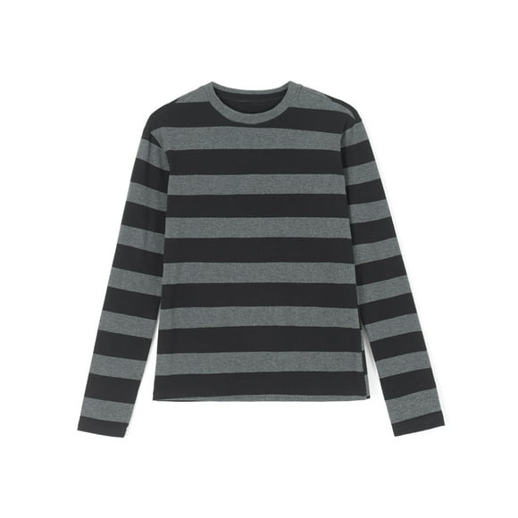xiaxaixu Women Knit Basic Shirt Autumn Casual Grey Black Striped Long Sleeve Round Neck Tops Club Streetwear