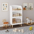 thumbnail image 4 of HOYUTO Kids Bookshelf with Front-Facing Display - 3-Tier White Wooden Book Organizer with Pine Legs - Montessori Style Storage Cabinet for Children's Bedroom, Playroom, Nursery - 37.4" Height, 4 of 21