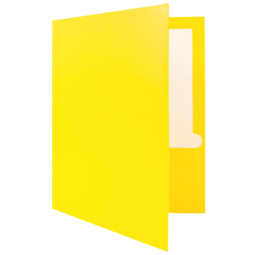 JAM Paper Laminated Two Pocket Glossy Folders, Yellow, Bulk 25 per Pack