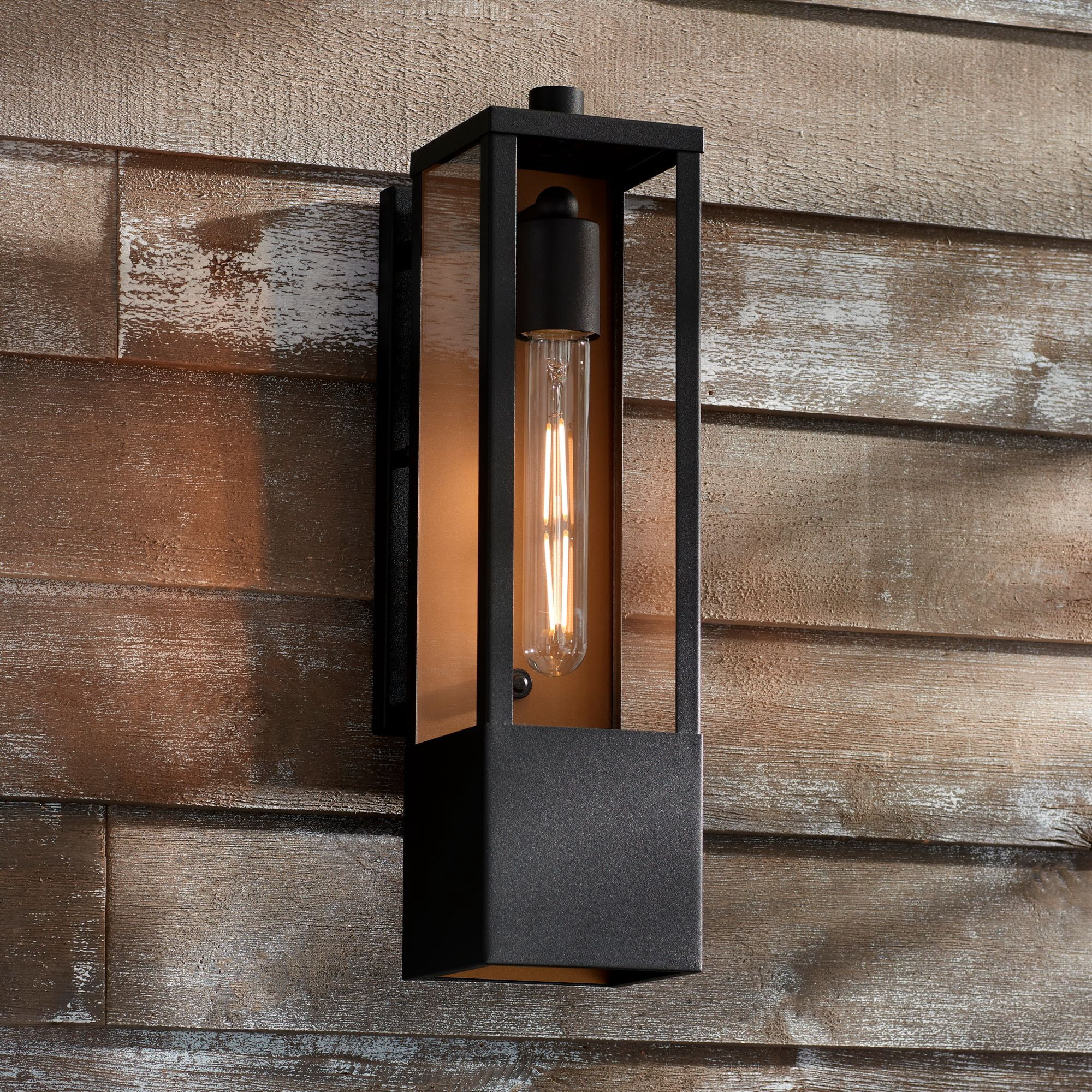 Possini Euro Design Berk Modern Outdoor Wall Light Fixture Textured Black 16" Clear Glass for Post Exterior Barn Deck House Porch Yard Posts Patio