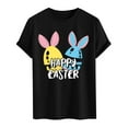 thumbnail image 4 of Plus Size Shirts for Men under $5 Short Sleeve Crew-neck Easter Eggs Rabbit Print Top Shirt Black S, 4 of 4