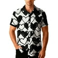 thumbnail image 2 of YueHuiYing Men's Valentine's Day Short-Sleeve Collared Shirt Black and White Heart Print Button-Down Colorful Printed Clothing, 2 of 9