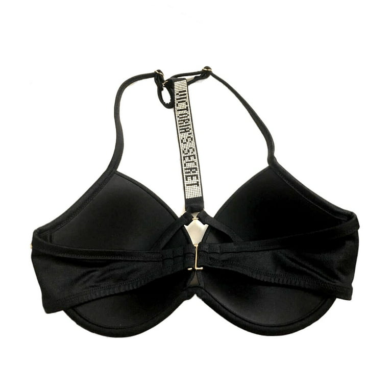 Victoria's Secret Shine Strap Fabulous Push Up Bikini Swim Top Black Size  32A NWT 