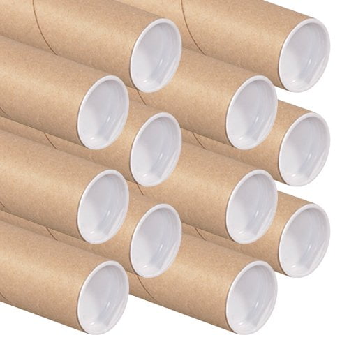 Art Wall Kraft Mailing Tube with Cap, 2Inch by 15Inch, 12Pack