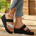 thumbnail image 2 of Dakaela Womens Platform Sandals 2026 Summer Beach Vacation Slip on Slides Rhinestone Comfortable Toe Ring Casual Flip Flops Size 6-9 Silver, 2 of 8