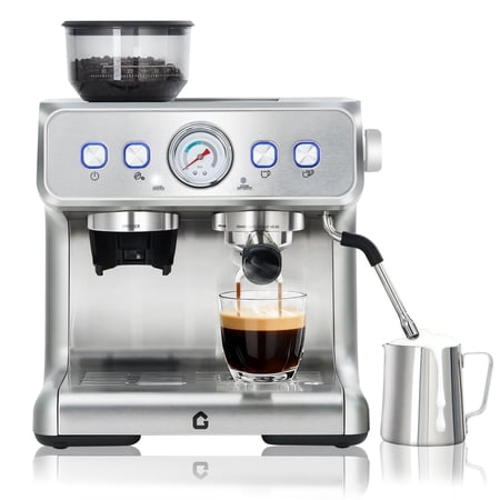 Stainless Steel Espresso Machine with Grinder,20 Bar Pressure & 1400W Powerful Steam, Large Removable Water Tank & Self-Cleaning for Home & Office
