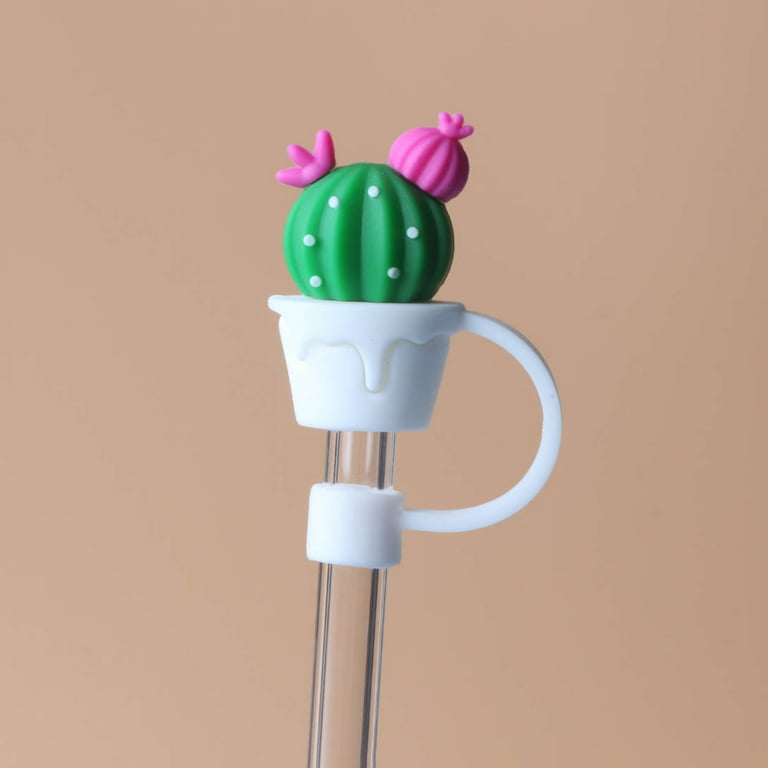 Farfi 4Pcs Straw Cover 8mm Cute Cactus Food Grade Portable