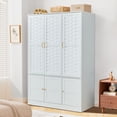 thumbnail image 4 of Wirrytor 6 Doors Armoire Wardrobe, Storage Cabinet Wood, 8 Shelves Metal Handles for Tall Cabinet Closet Large Capacity Armoire Wardrobe Closet with Hanging Rod, White, 4 of 12