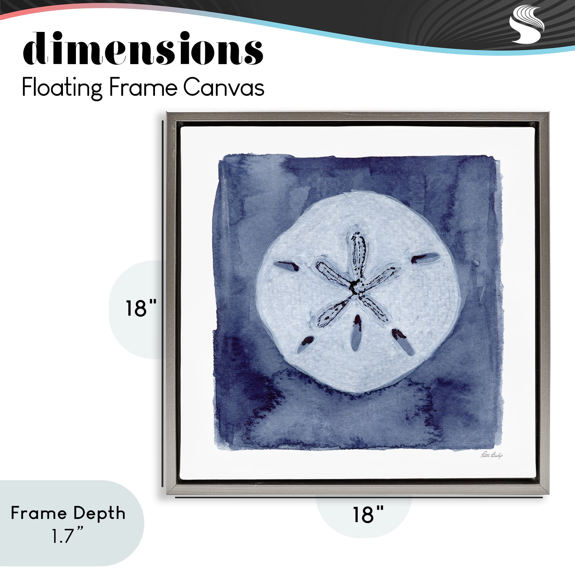 Stupell Industries White Sand Dollar on Indigo Gray Framed Floater Canvas Wall Art, design by Patti Bishop