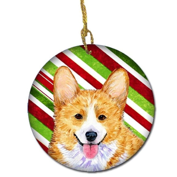 Corgi Candy Cane Holiday Christmas Ceramic Ornament