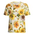 thumbnail image 5 of Floral Colorful Flower Womens Tops Women's Fashion Casual Short Sleeve Flower Print Round Neck Pullover Top Blouse, 5 of 6