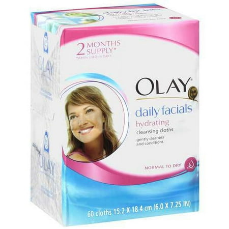 Olay For Normal To Dry Skin Daily Facials Hydrating Cleansing Cloths, 60 Ct