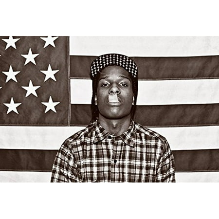 ASAP Mob Rocky with Flag 36x24 Music Art Print Poster Rakim Mayers Smoking Plaid Shirt Rap Hip