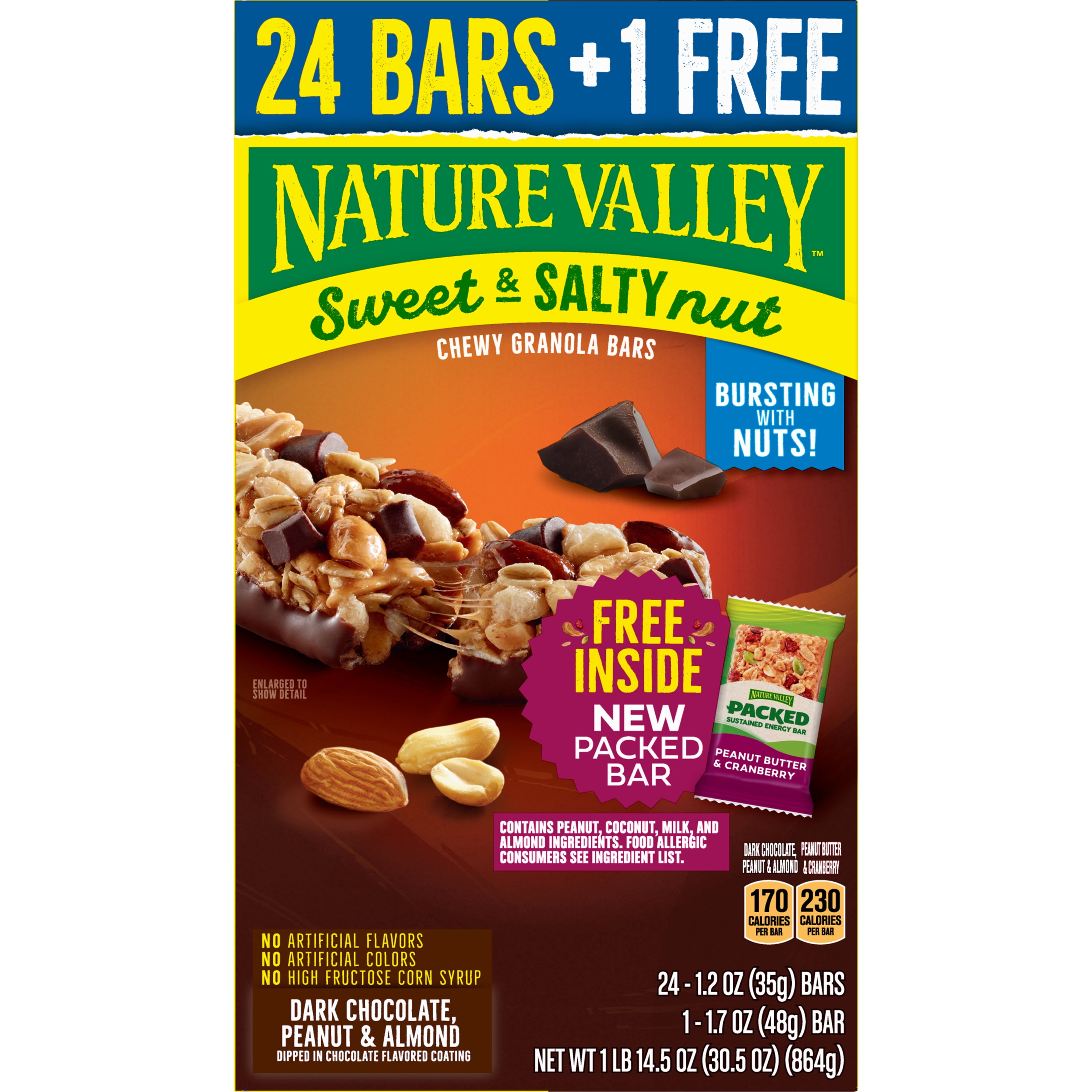 Nature Valley Sweet & Salty Chocolate Peanut & Almond, 24 ct + Free Packed Bar