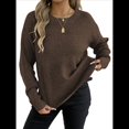 thumbnail image 3 of Suéter de Cuello Redondo para Mujer, Informal, Holgado, Cálido, Suave, Liso, de Larga, para Otoño e Invierno, Jersey de Punto. Café S, 3 of 9