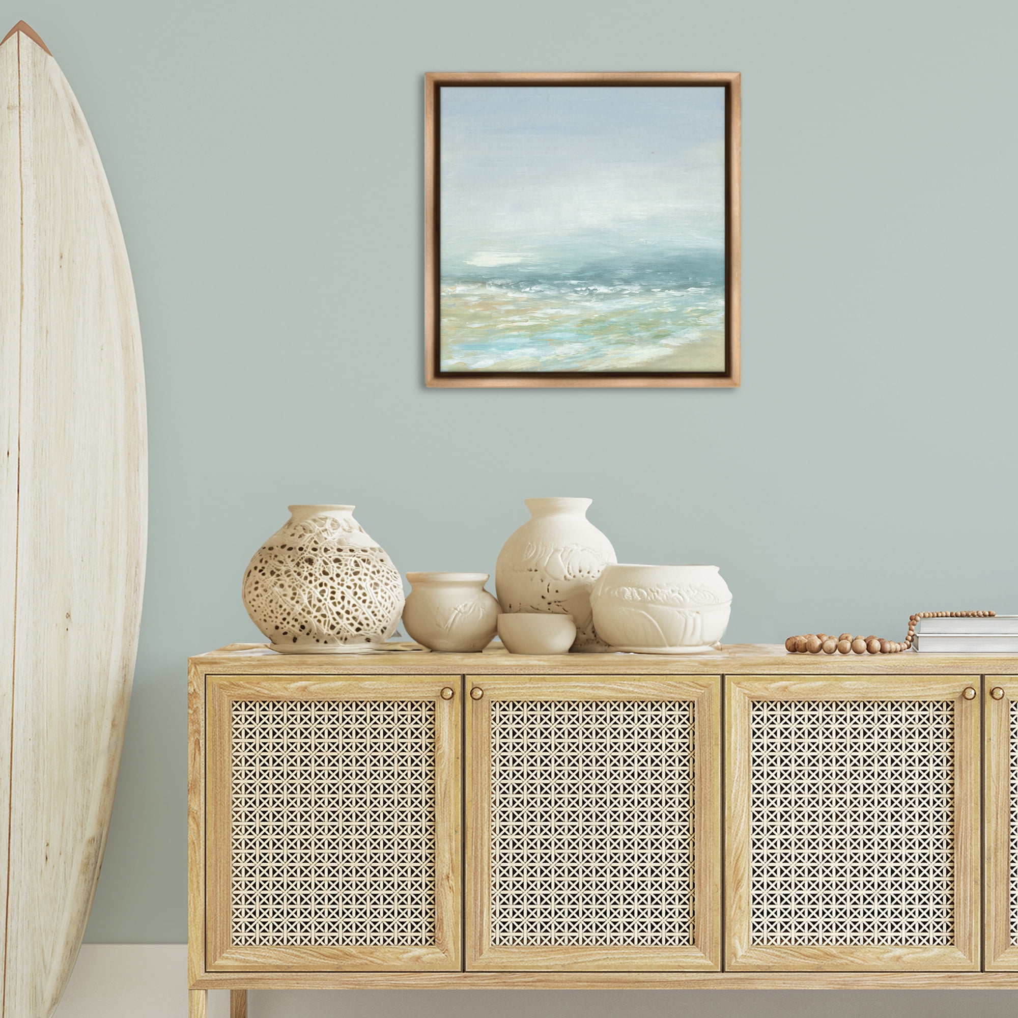 Stupell Industries Energetic Beach Expression Nautical & Beach Painting Brown Floater Framed Canvas Art Print Wall Art, 25 x 25