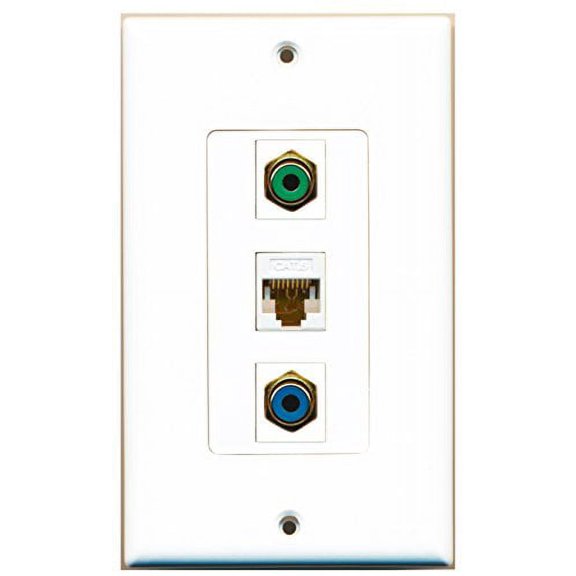 RiteAV - 1 Port RCA Green and 1 Port RCA Blue and 1 Port Cat6 Ethernet White Decorative Wall Plate Decorative