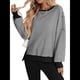 thumbnail image 3 of Sudadera Holgada de Otoño para Mujer, Informal, de Punto Gofre, Larga, Cuello Redondo, Abertura, Tipo Túnica. Negro L, 3 of 9