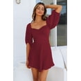 thumbnail image 4 of New Womens Dresses Solid Color Fashion Women'S Sexy a Collar Lantern Sleeve Dress Square Neck Two Styles, 4 of 6