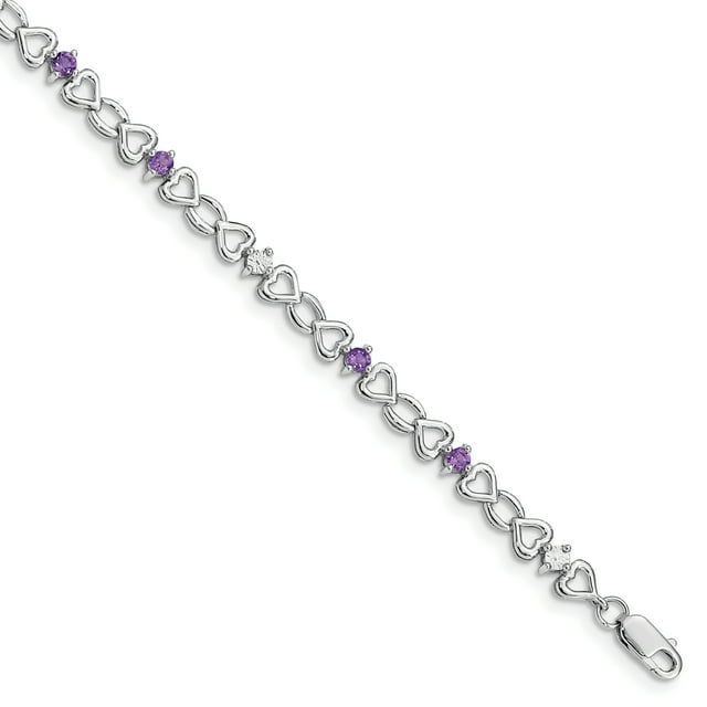 925 Sterling Silver Rhodium-plated Amethyst and Diamond Bracelet