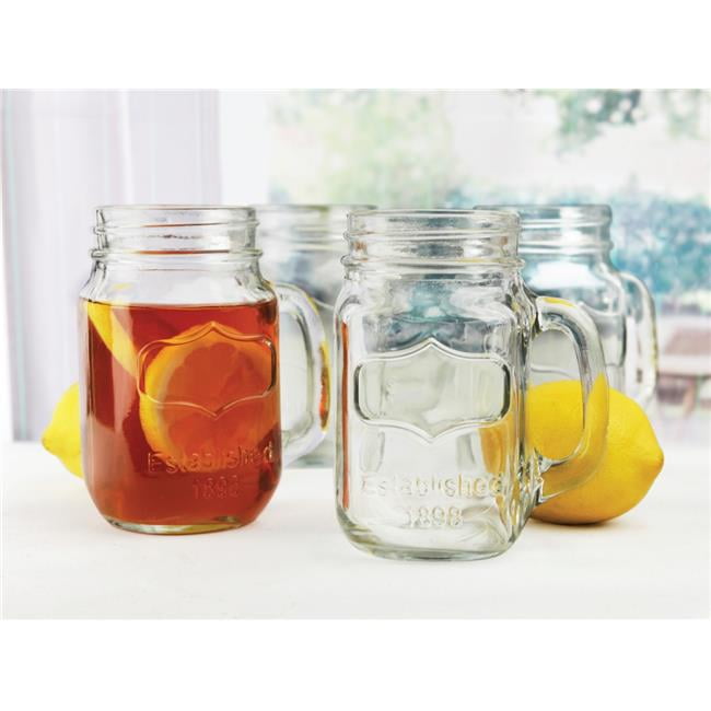 Circleware 66911 Yorkshire Mason Jar Mugs with Glass Handles Set of 4 Clear 17.5 Ounce 