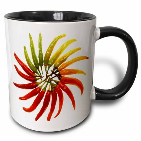 - 3dRose Red Hot Chili Peppers - chili, chili pepper, chilli, chilli peppers, pepper, peppers, red - Two Tone Black Mug, 11-ounce