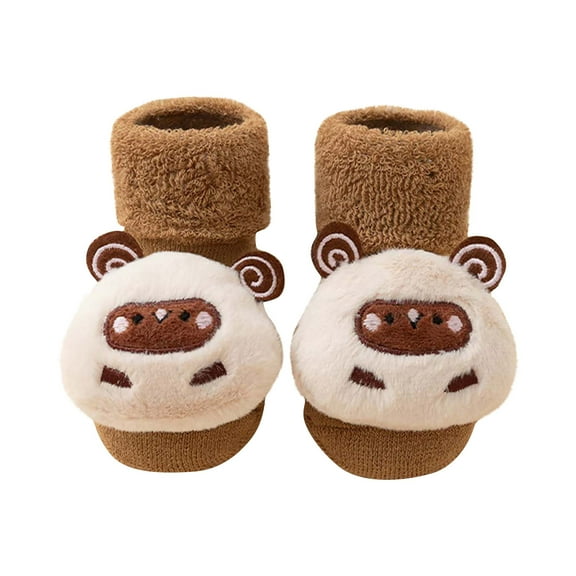 Xfvqtps New Baby Newborn Toddler Infant Crew Socks with Grips Animals Bear Bauble Cute Non Slip Comfortable Soft Cozy Premium Warm Warm Learn To Walk Socks for 0-3 Years Khaki