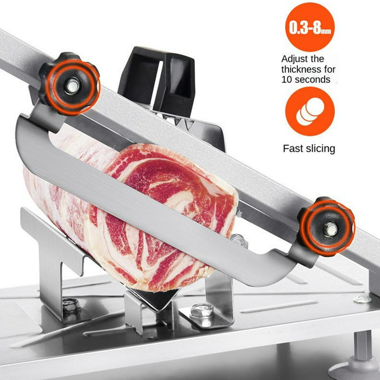 Meat Slicer Manual Cutter Double Slice Meat Cutting Machine for Deli Jerky Beef Mutton Chops Vegetables, Size: 12.96 x 6.69, Silver