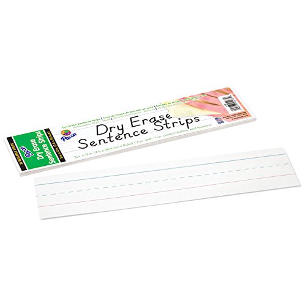 Dry Erase Sentence Strips, 3Inches by 12 Inches, White, 30 Strips