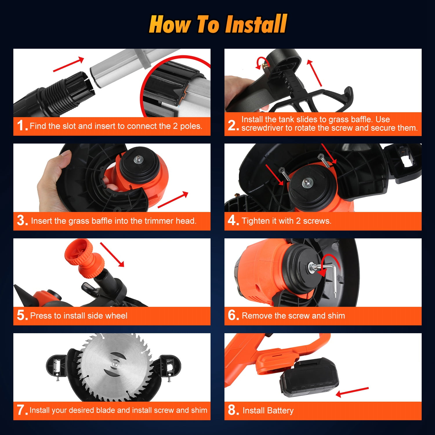 TeqHome Cordless String Trimmer Electric Weed Wacker with 2x3.0Ah Battery 3 Cutting Blades Grass Trimmer for Lawn Garden Yard